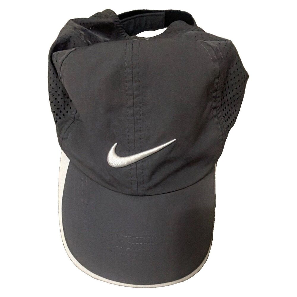 Nike Golf Adjustable Black/Gray Golf Hat Polyester Lightweight Breathable Logo